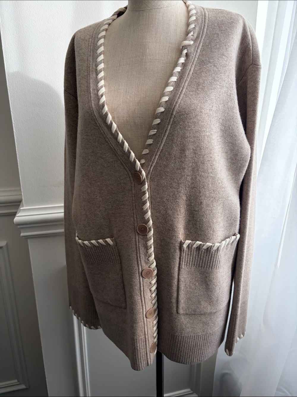 Sandro Knit Cardigan Sweater with Contrast Trim